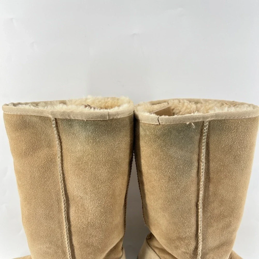 UGG Classic Tall Boots 5815 Womens 8 Suede Sheepskin Shearling Tan Beige Leather